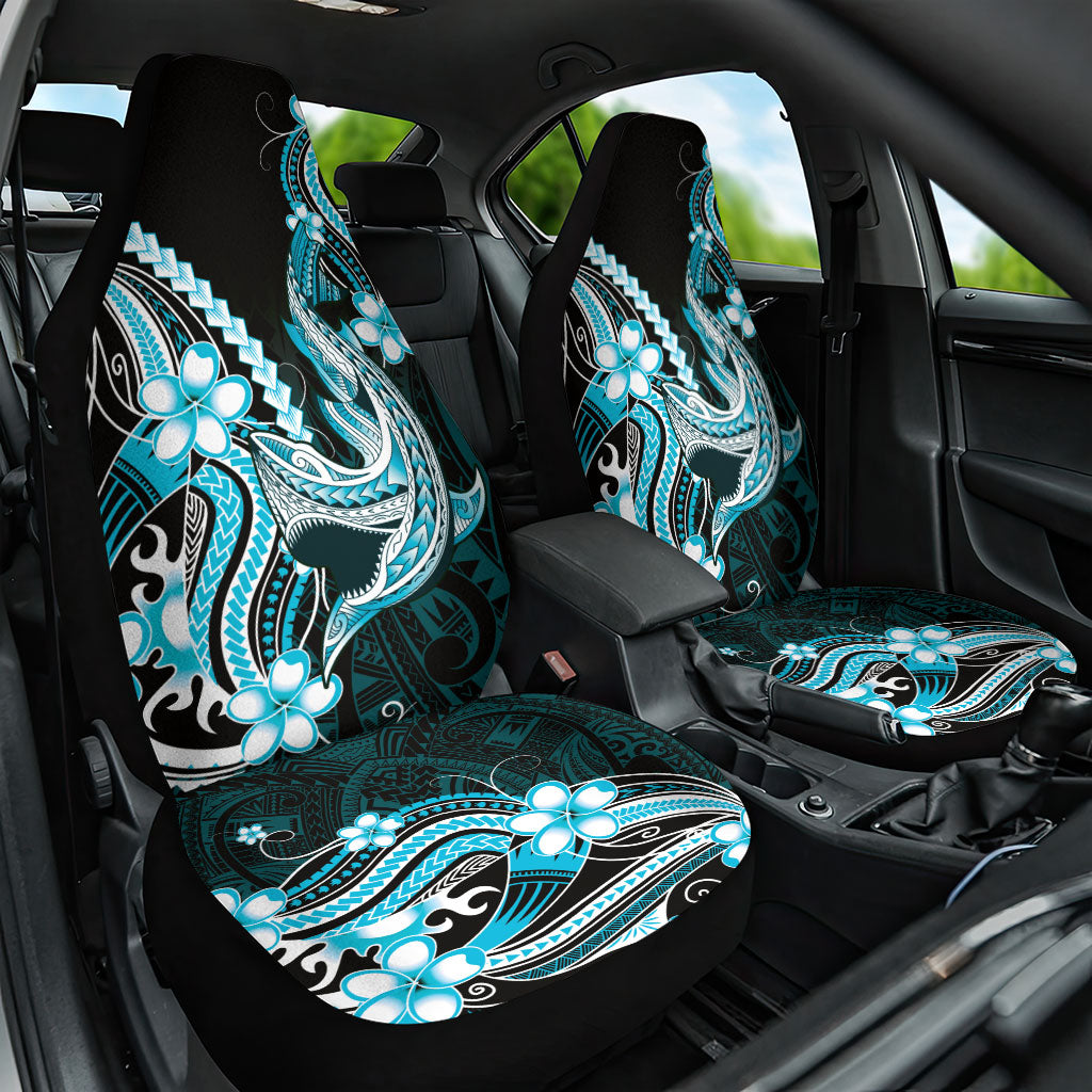 Blue Black Aloha Hawaii Car Seat Cover Polynesian Shark Tattoo Plumeria