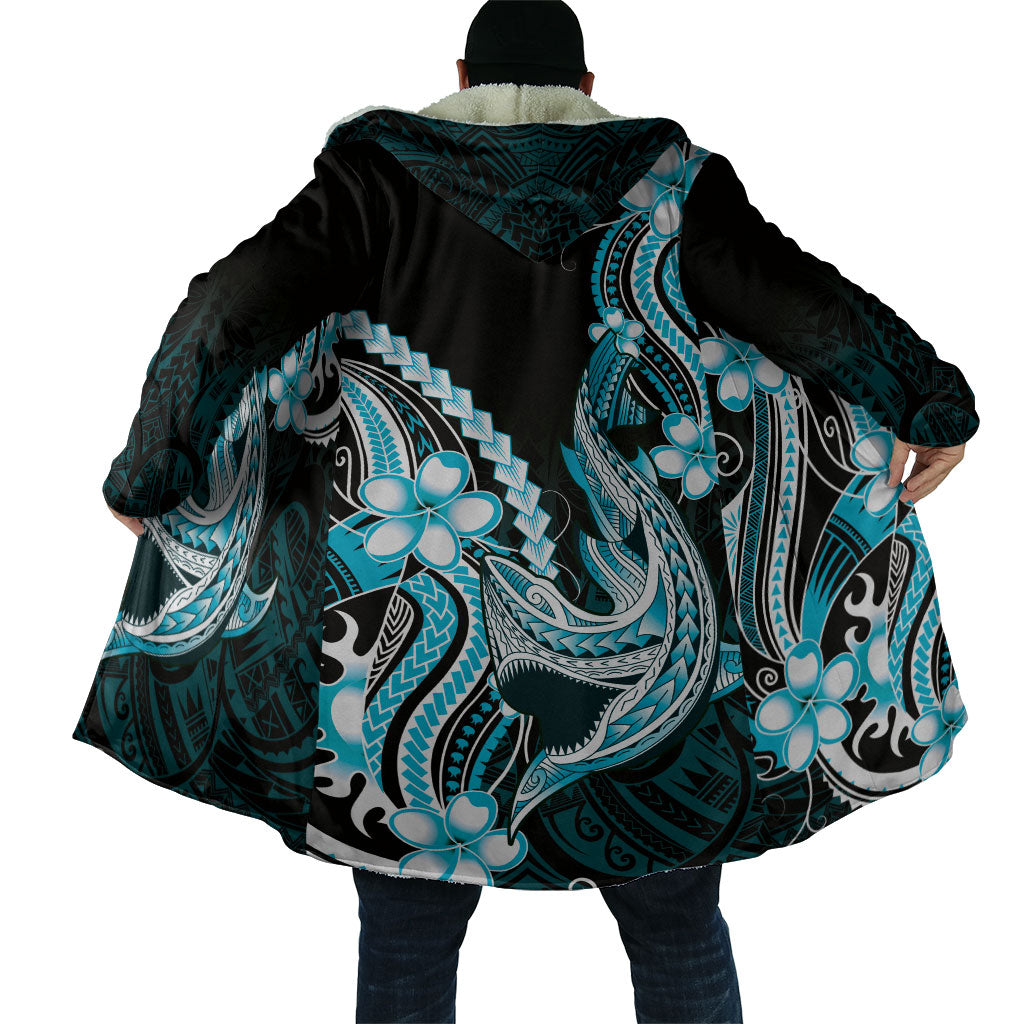 Blue Black Aloha Hawaii Cloak Polynesian Shark Tattoo Plumeria