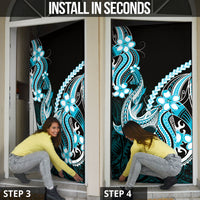Blue Black Aloha Hawaii Door Cover Polynesian Shark Tattoo Plumeria