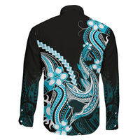 Blue Black Aloha Hawaii Family Matching Mermaid Dress and Hawaiian Shirt Polynesian Shark Tattoo Plumeria LT14 - Polynesian Pride