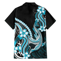Blue Black Aloha Hawaii Family Matching Off The Shoulder Long Sleeve Dress and Hawaiian Shirt Polynesian Shark Tattoo Plumeria LT14 - Polynesian Pride