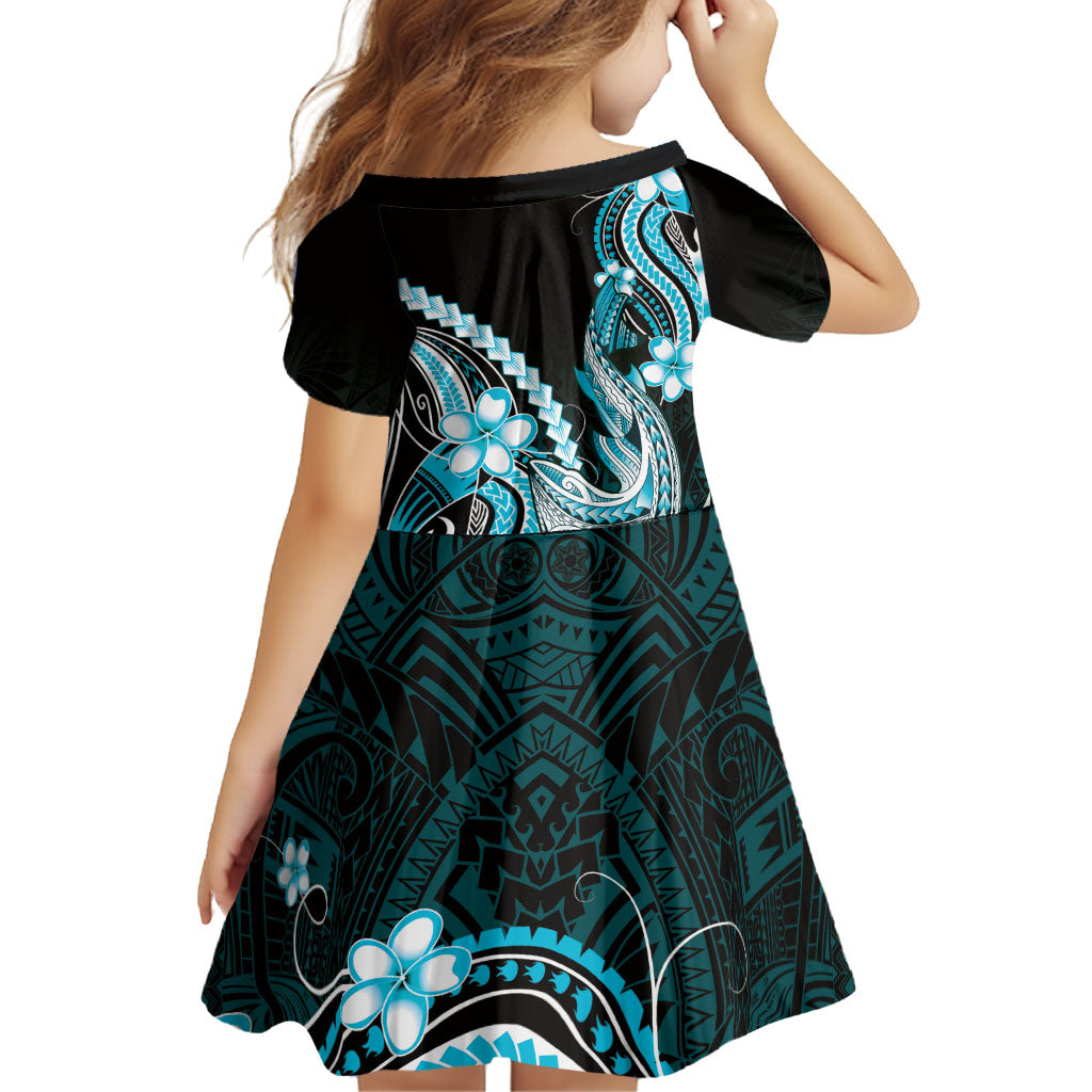 Blue Black Aloha Hawaii Family Matching Puletasi and Hawaiian Shirt Polynesian Shark Tattoo Plumeria LT14 - Polynesian Pride