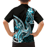 Blue Black Aloha Hawaii Family Matching Summer Maxi Dress and Hawaiian Shirt Polynesian Shark Tattoo Plumeria LT14 - Polynesian Pride