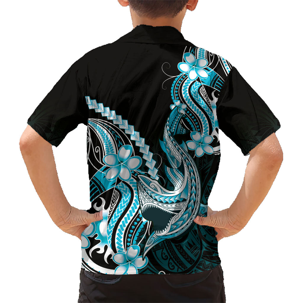 Blue Black Aloha Hawaii Family Matching Tank Maxi Dress and Hawaiian Shirt Polynesian Shark Tattoo Plumeria LT14 - Polynesian Pride