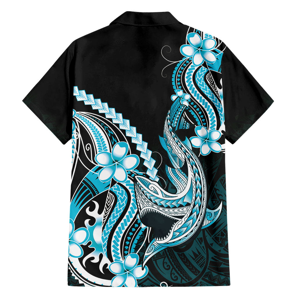 Blue Black Aloha Hawaii Family Matching Tank Maxi Dress and Hawaiian Shirt Polynesian Shark Tattoo Plumeria LT14 - Polynesian Pride