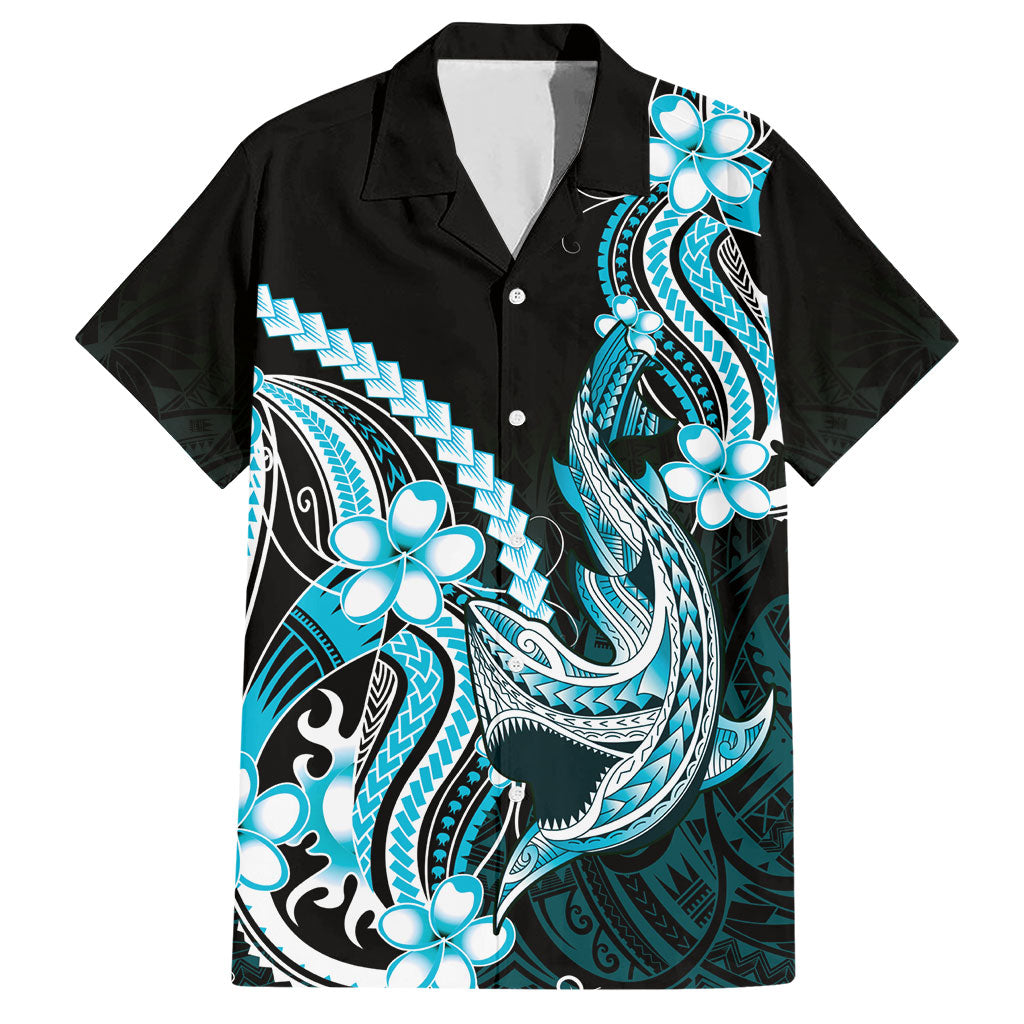 Blue Black Aloha Hawaii Hawaiian Shirt Polynesian Shark Tattoo Plumeria