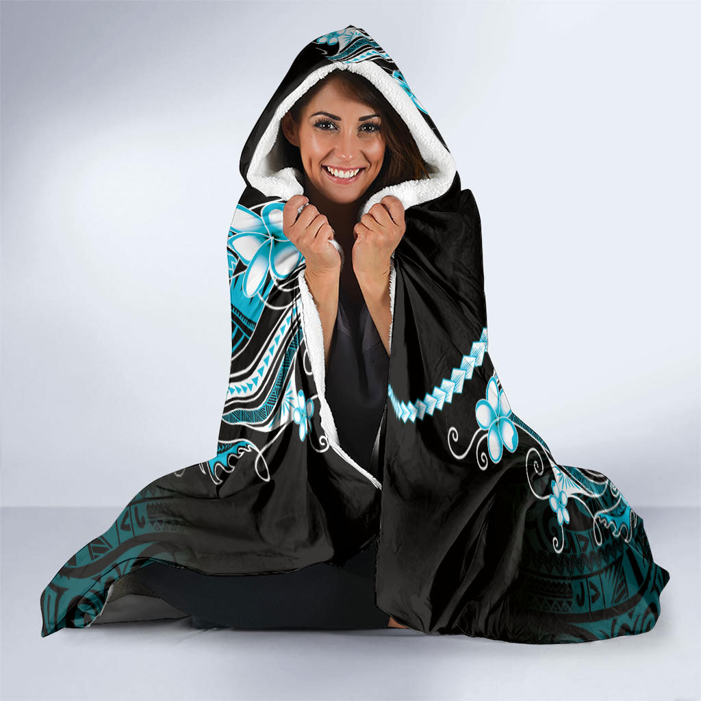 Blue Black Aloha Hawaii Hooded Blanket Polynesian Shark Tattoo Plumeria