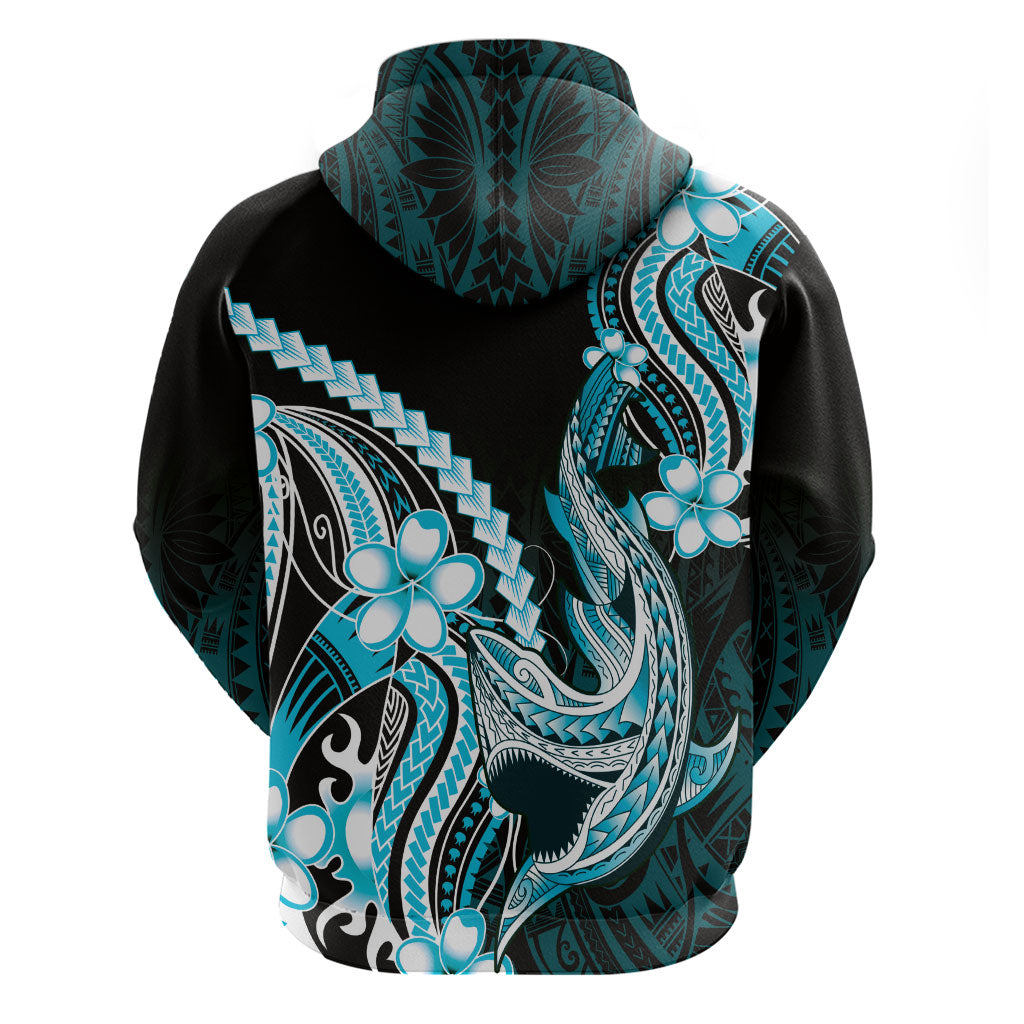 Blue Black Aloha Hawaii Hoodie Polynesian Shark Tattoo Plumeria