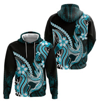 Blue Black Aloha Hawaii Hoodie Polynesian Shark Tattoo Plumeria