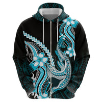 Blue Black Aloha Hawaii Hoodie Polynesian Shark Tattoo Plumeria