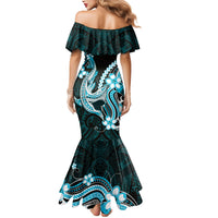 Blue Black Aloha Hawaii Mermaid Dress Polynesian Shark Tattoo Plumeria