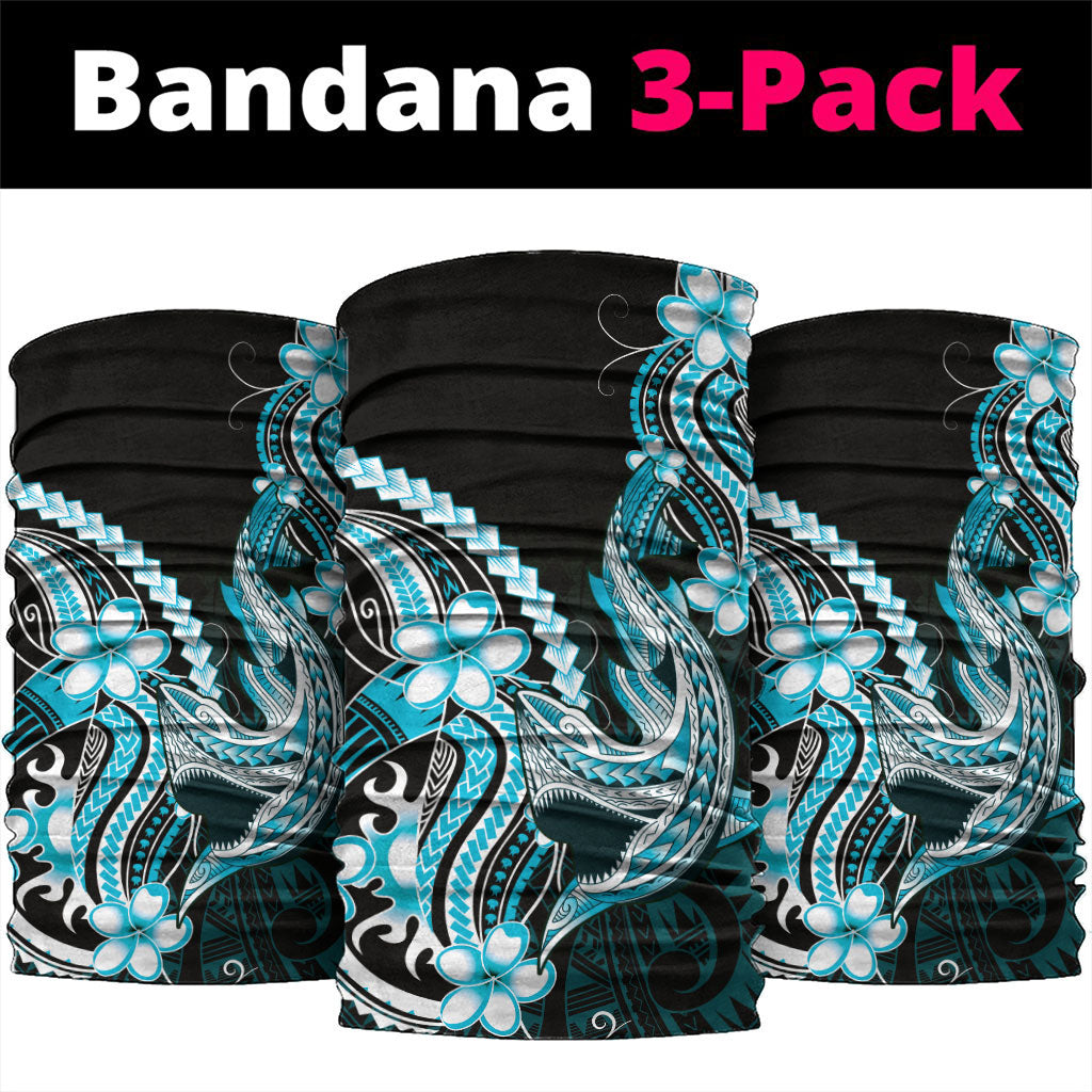 Blue Black Aloha Hawaii Neck Gaiter Polynesian Shark Tattoo Plumeria