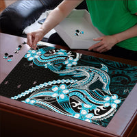 Blue Black Aloha Hawaii Puzzle Polynesian Shark Tattoo Plumeria