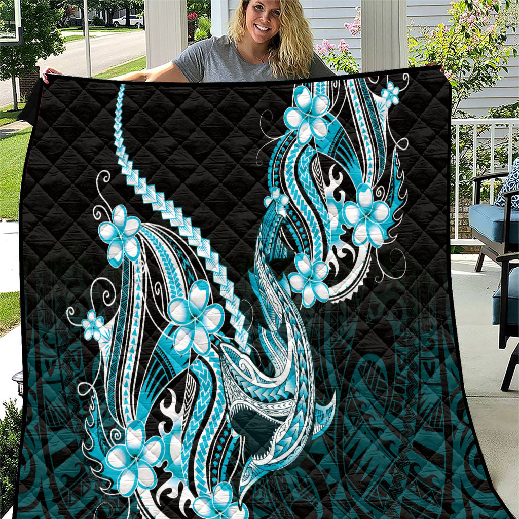 Blue Black Aloha Hawaii Quilt Polynesian Shark Tattoo Plumeria