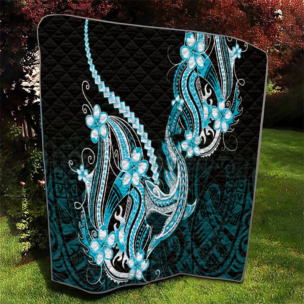 Blue Black Aloha Hawaii Quilt Polynesian Shark Tattoo Plumeria