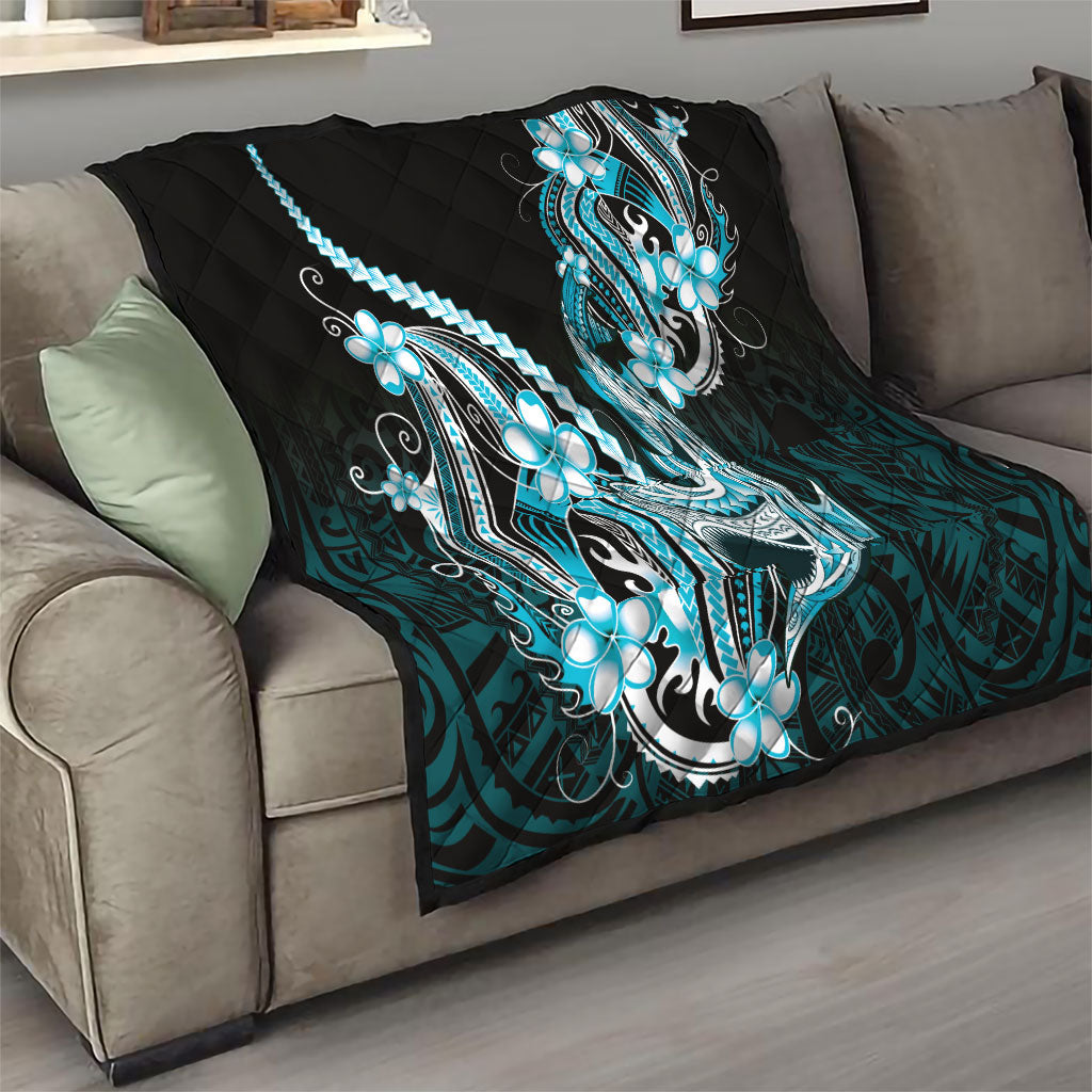Blue Black Aloha Hawaii Quilt Polynesian Shark Tattoo Plumeria