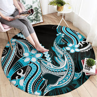 Blue Black Aloha Hawaii Round Carpet Polynesian Shark Tattoo Plumeria