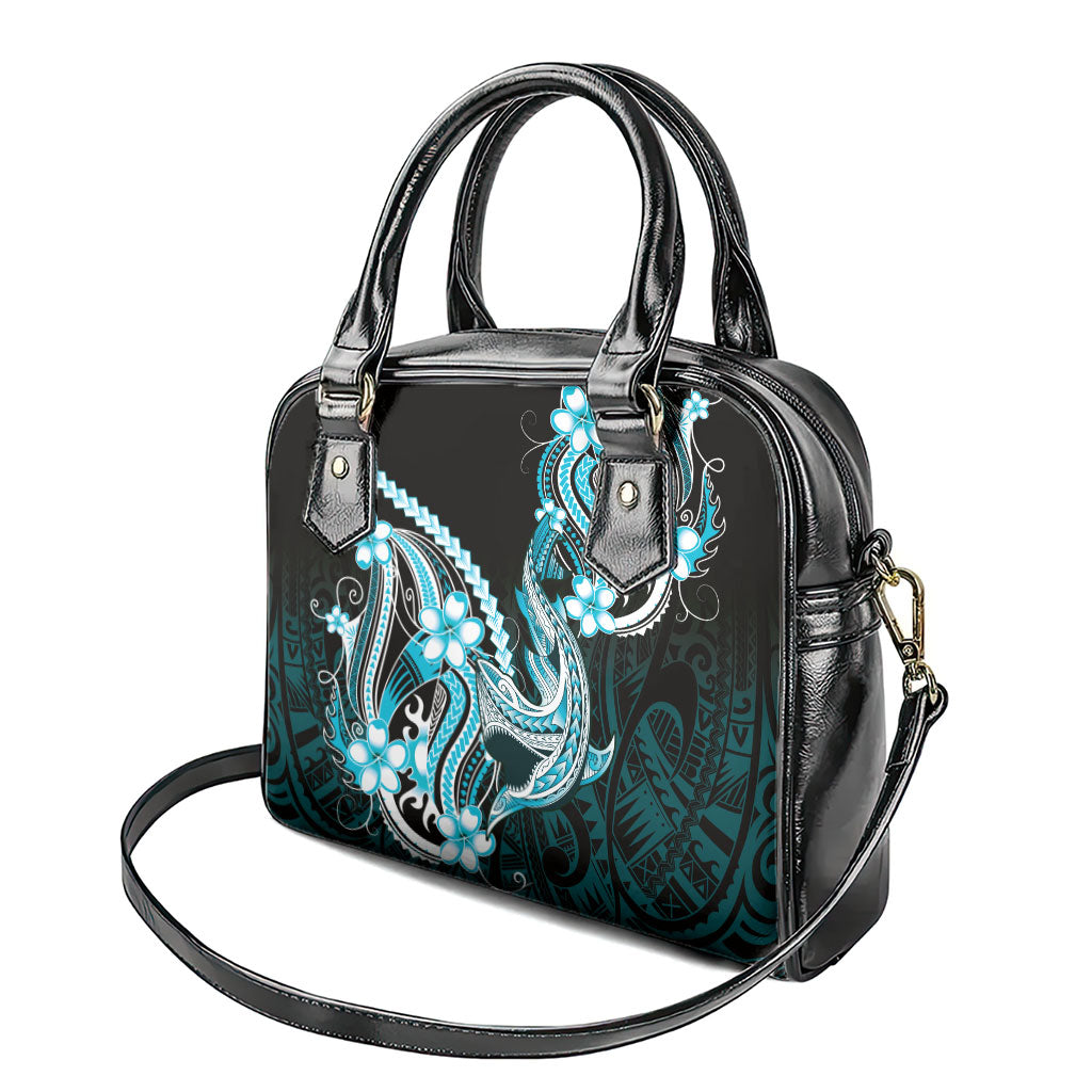 Blue Black Aloha Hawaii Shoulder Handbag Polynesian Shark Tattoo Plumeria