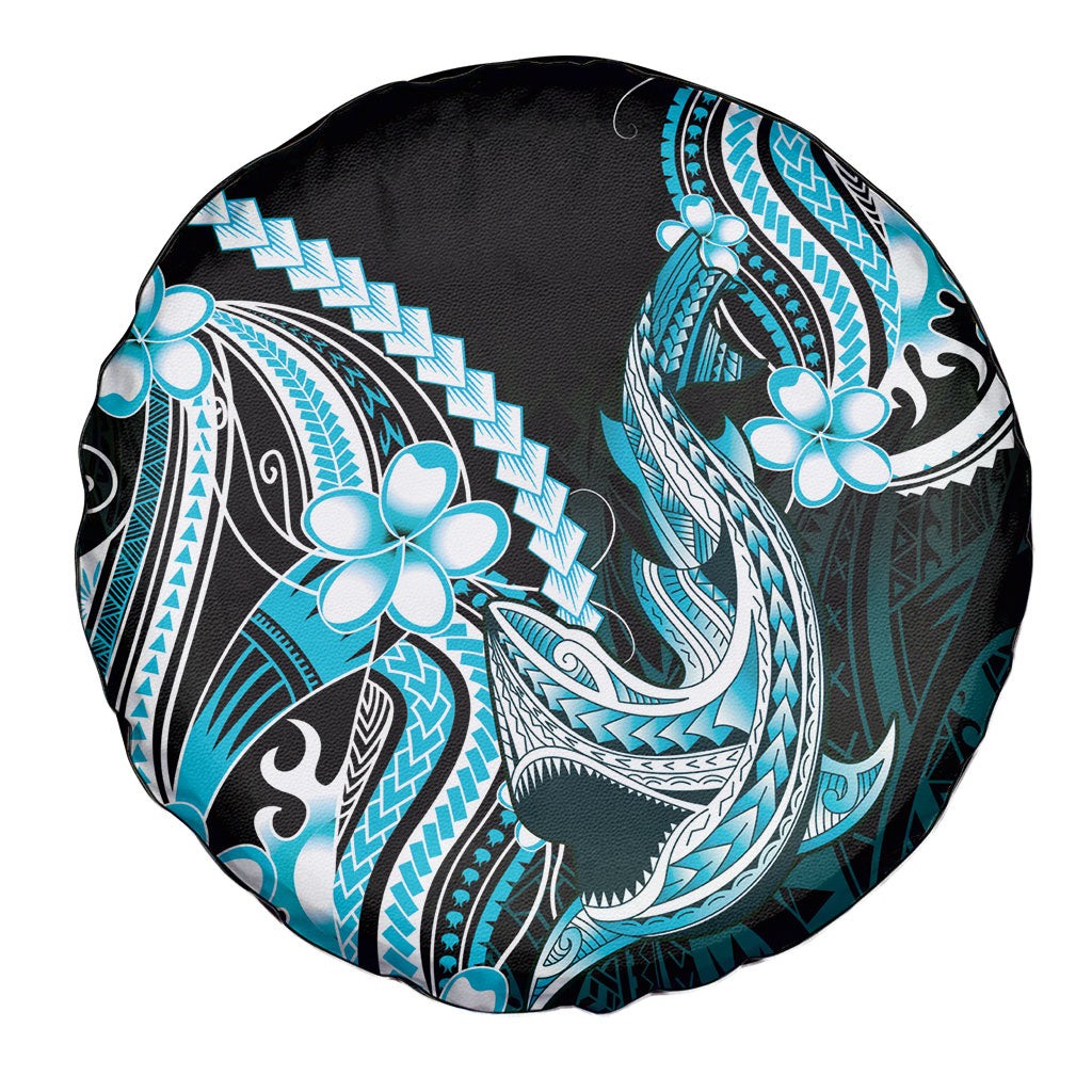 Blue Black Aloha Hawaii Spare Tire Cover Polynesian Shark Tattoo Plumeria
