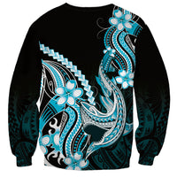 Blue Black Aloha Hawaii Sweatshirt Polynesian Shark Tattoo Plumeria