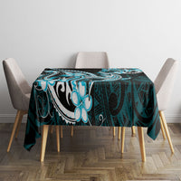 Blue Black Aloha Hawaii Tablecloth Polynesian Shark Tattoo Plumeria