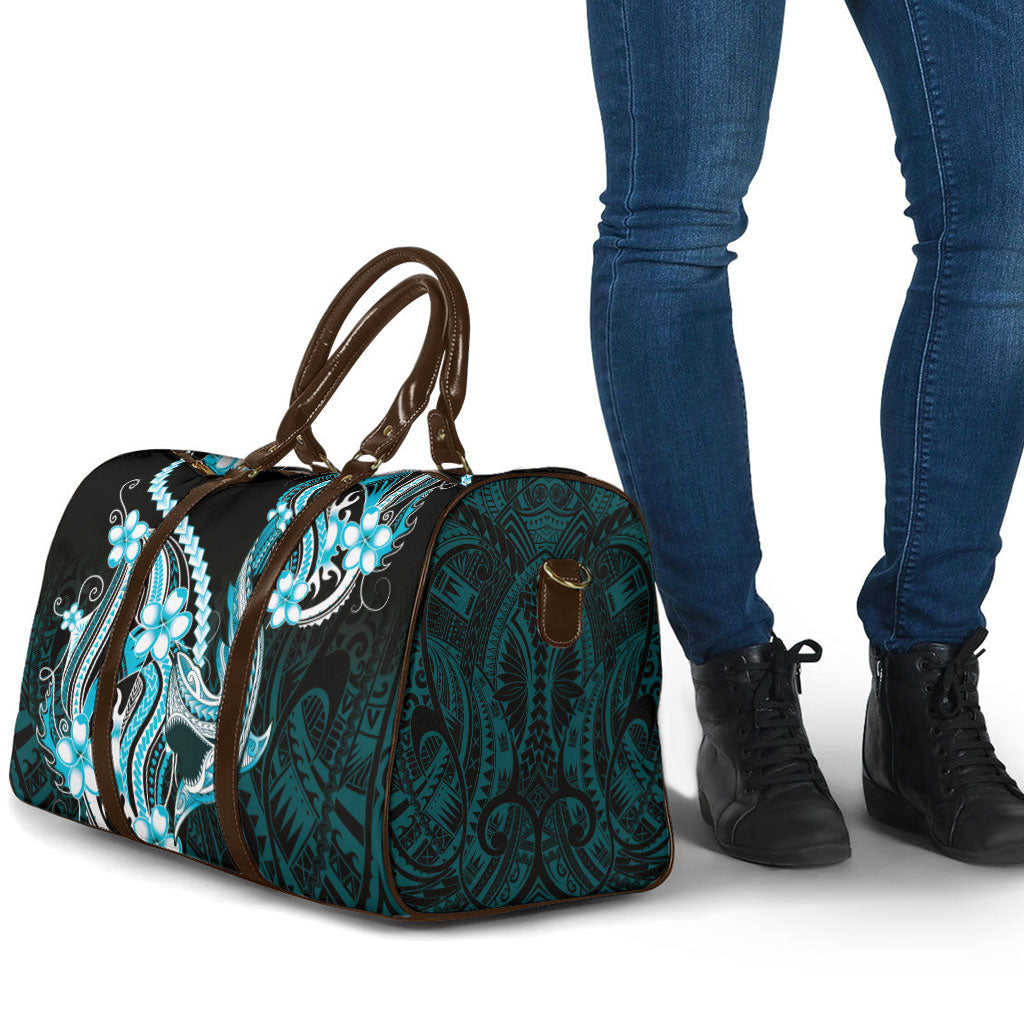 Blue Black Aloha Hawaii Travel Bag Polynesian Shark Tattoo Plumeria