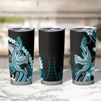 Blue Black Aloha Hawaii Tumbler Cup Polynesian Shark Tattoo Plumeria