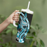 Blue Black Aloha Hawaii Tumbler With Handle Polynesian Shark Tattoo Plumeria