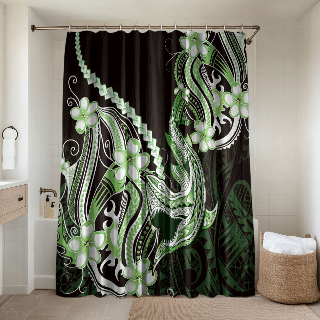 Green Black Aloha Hawaii Bathroom Set Polynesian Shark Tattoo Plumeria