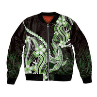 Green Black Aloha Hawaii Bomber Jacket Polynesian Shark Tattoo Plumeria