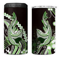 Green Black Aloha Hawaii 4 in 1 Can Cooler Tumbler Polynesian Shark Tattoo Plumeria