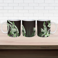 Green Black Aloha Hawaii Ceramic Mug Polynesian Shark Tattoo Plumeria