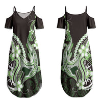 Green Black Aloha Hawaii Couples Matching Summer Maxi Dress and Hawaiian Shirt Polynesian Shark Tattoo Plumeria LT14 - Polynesian Pride
