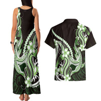 Green Black Aloha Hawaii Couples Matching Tank Maxi Dress and Hawaiian Shirt Polynesian Shark Tattoo Plumeria LT14 - Polynesian Pride