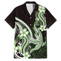 Green Black Aloha Hawaii Family Matching Long Sleeve Bodycon Dress and Hawaiian Shirt Polynesian Shark Tattoo Plumeria LT14 Dad's Shirt - Short Sleeve Green - Polynesian Pride
