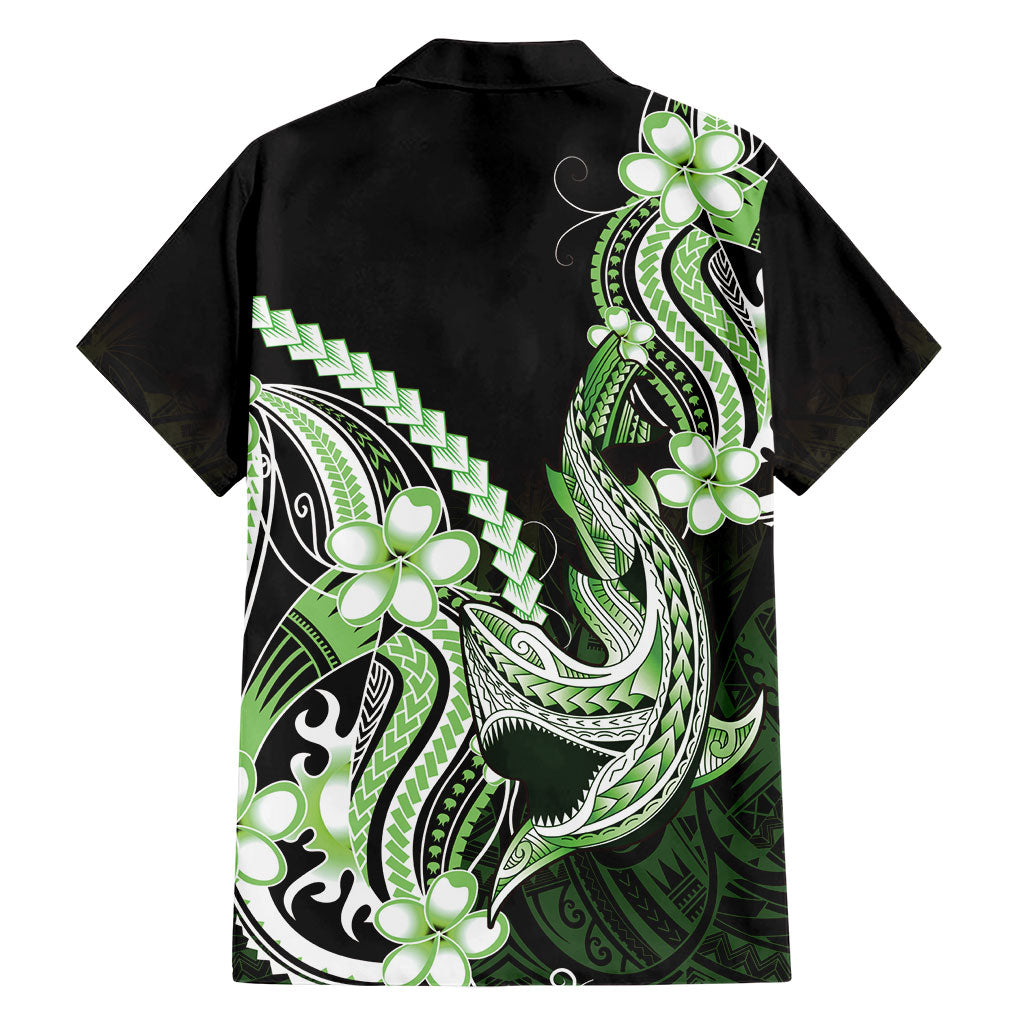 Green Black Aloha Hawaii Family Matching Off Shoulder Maxi Dress and Hawaiian Shirt Polynesian Shark Tattoo Plumeria LT14 - Polynesian Pride