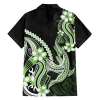 Green Black Aloha Hawaii Family Matching Off Shoulder Short Dress and Hawaiian Shirt Polynesian Shark Tattoo Plumeria LT14 - Polynesian Pride