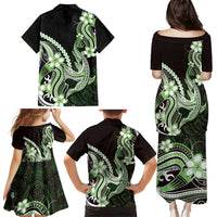 Green Black Aloha Hawaii Family Matching Puletasi and Hawaiian Shirt Polynesian Shark Tattoo Plumeria LT14 - Polynesian Pride