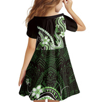 Green Black Aloha Hawaii Family Matching Short Sleeve Bodycon Dress and Hawaiian Shirt Polynesian Shark Tattoo Plumeria LT14 - Polynesian Pride