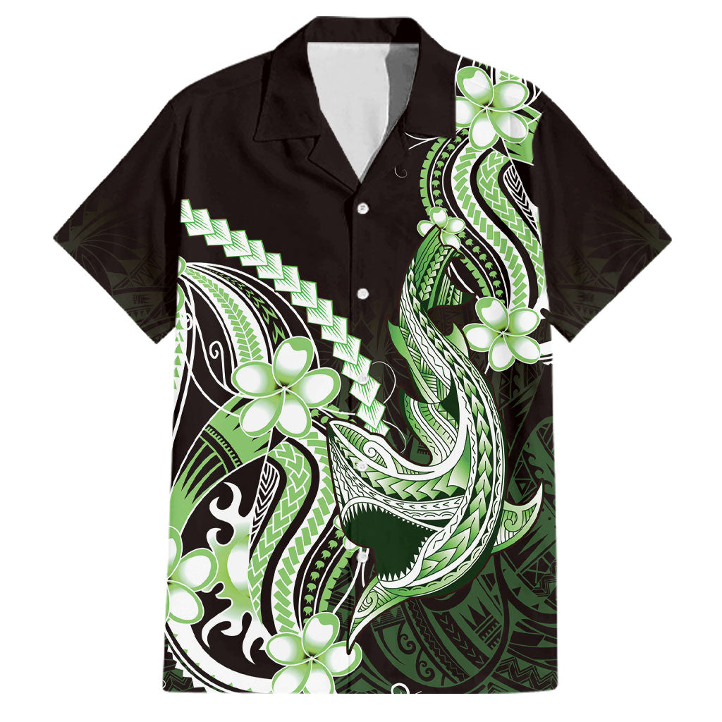 Green Black Aloha Hawaii Family Matching Summer Maxi Dress and Hawaiian Shirt Polynesian Shark Tattoo Plumeria LT14 Dad's Shirt - Short Sleeve Green - Polynesian Pride