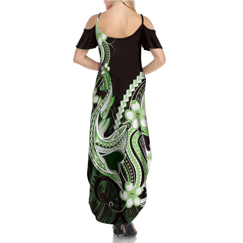 Green Black Aloha Hawaii Family Matching Summer Maxi Dress and Hawaiian Shirt Polynesian Shark Tattoo Plumeria LT14 - Polynesian Pride