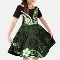 Green Black Aloha Hawaii Family Matching Tank Maxi Dress and Hawaiian Shirt Polynesian Shark Tattoo Plumeria LT14 Daughter's Dress Green - Polynesian Pride