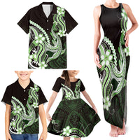 Green Black Aloha Hawaii Family Matching Tank Maxi Dress and Hawaiian Shirt Polynesian Shark Tattoo Plumeria LT14 - Polynesian Pride