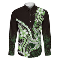 Green Black Aloha Hawaii Family Matching Tank Maxi Dress and Hawaiian Shirt Polynesian Shark Tattoo Plumeria LT14 Dad's Shirt - Long Sleeve Green - Polynesian Pride