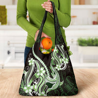 Green Black Aloha Hawaii Grocery Bag Polynesian Shark Tattoo Plumeria