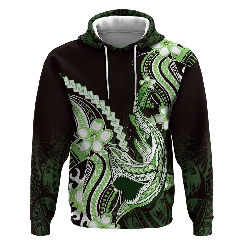 Green Black Aloha Hawaii Hoodie Polynesian Shark Tattoo Plumeria
