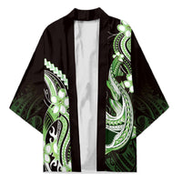 Green Black Aloha Hawaii Kimono Polynesian Shark Tattoo Plumeria