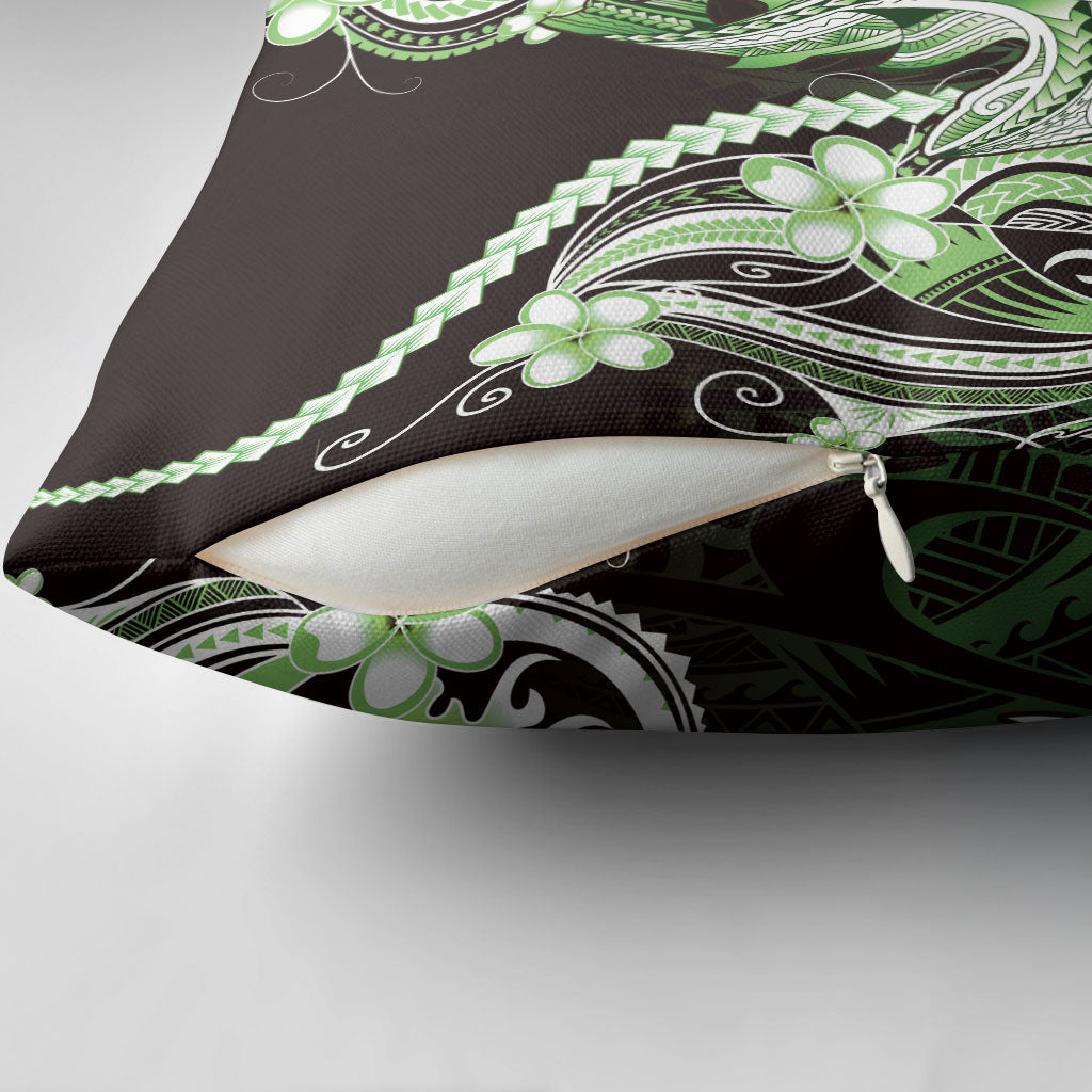Green Black Aloha Hawaii Pillow Cover Polynesian Shark Tattoo Plumeria