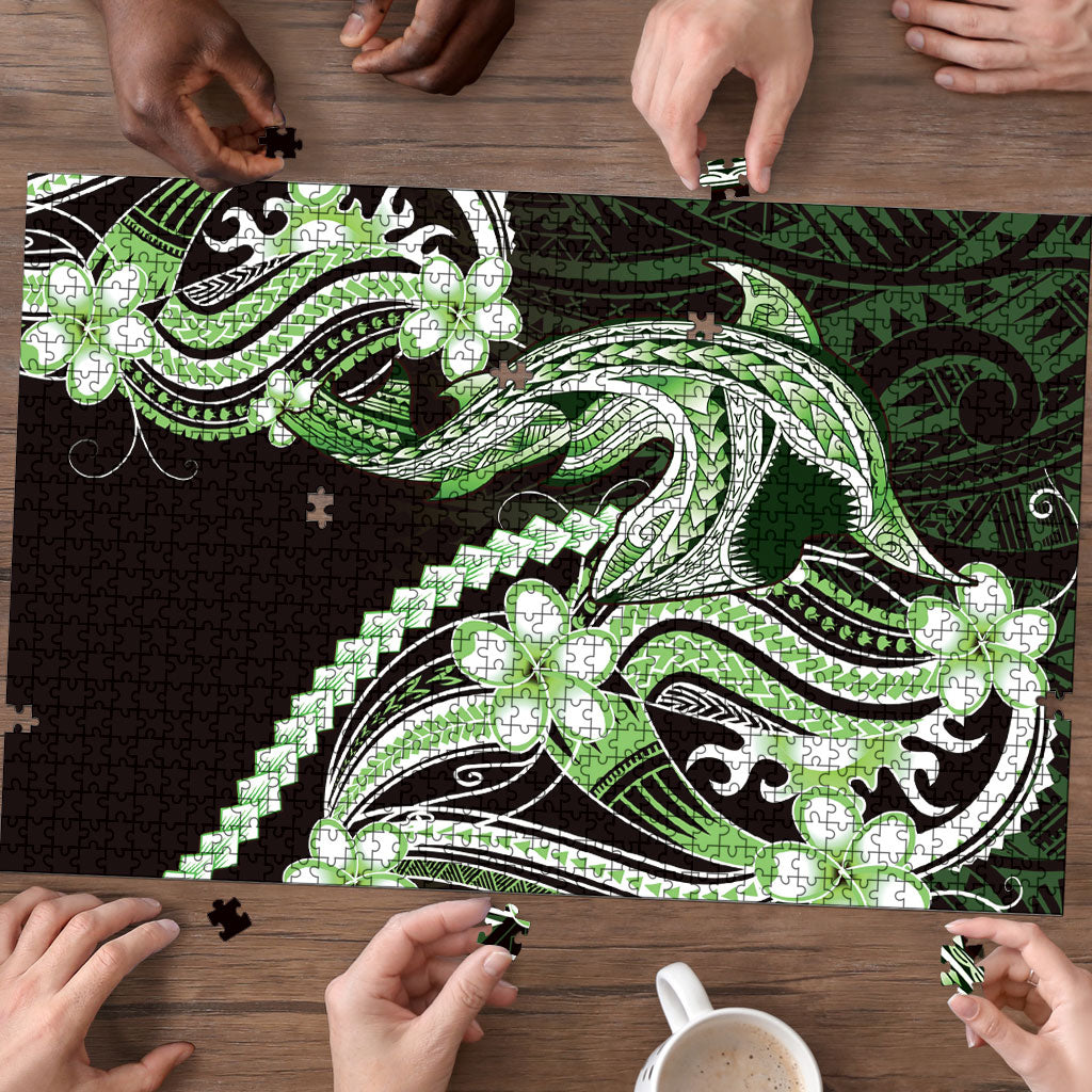 Green Black Aloha Hawaii Puzzle Polynesian Shark Tattoo Plumeria