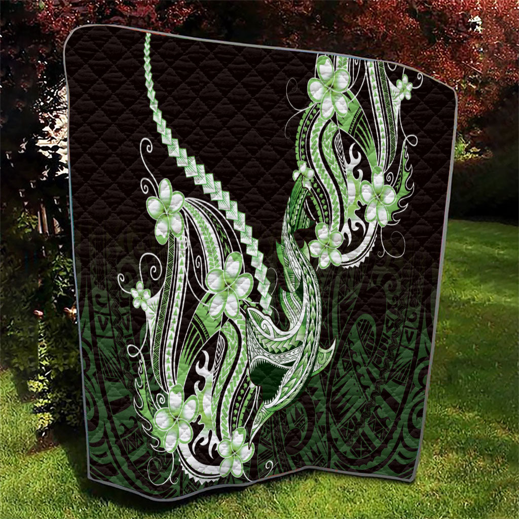 Green Black Aloha Hawaii Quilt Polynesian Shark Tattoo Plumeria
